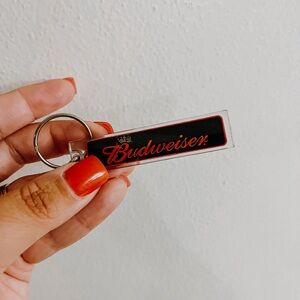 Vintage 2000's Budweiser Beer Red Black Clear 3" Acrylic Key Ring Keychain